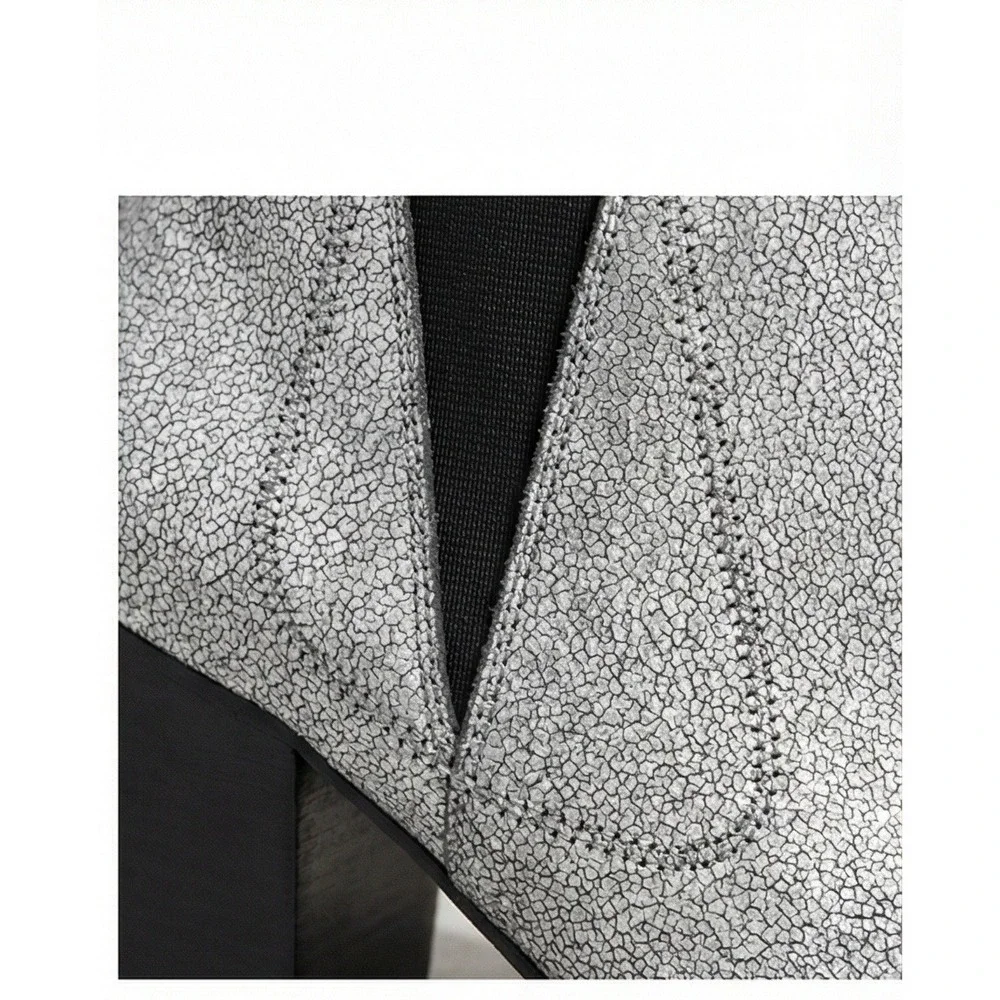Report Signature 7M Silver Cracked Leather Pointed Toe Ankle Boots Block Heel‎